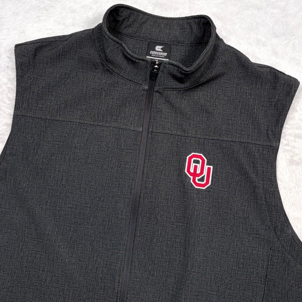 OU Oklahoma Sooners Soft Shell Vest Men XL Charcoal Grey Zip Fleece Lined Alumni